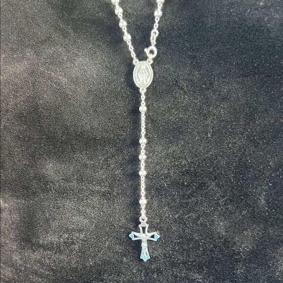 New, 18 in Italian Sterling Silver 925 cross Rosary - Picture 2 of 7
